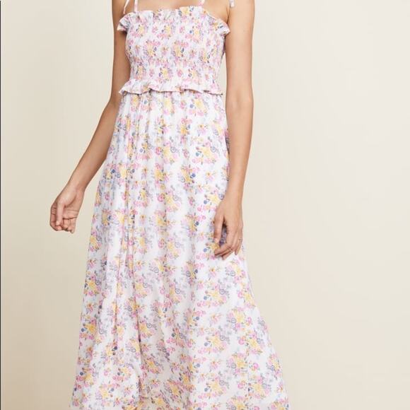 Kos Resort Floral Smocked Tie Strap Maxi Dress M - Picture 2 of 13